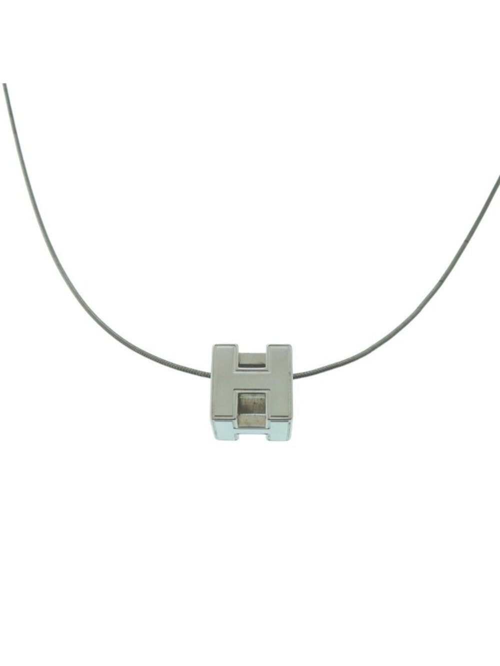 Hermes Cage de Ash Cube Metal Necklace Silver